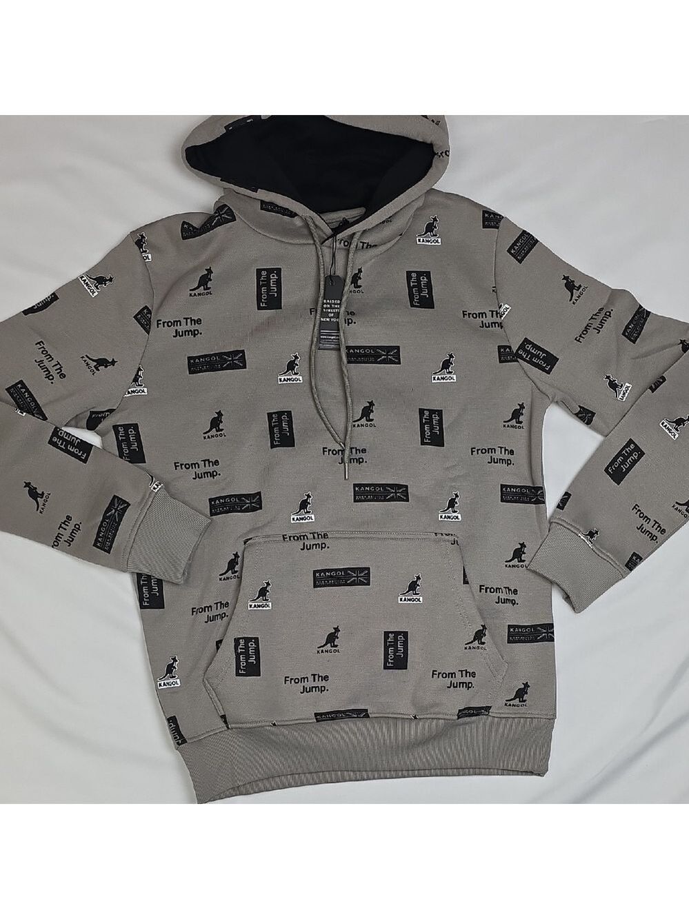 Kangol Logo-Print Hoodie in Gray with Black Accents Small New